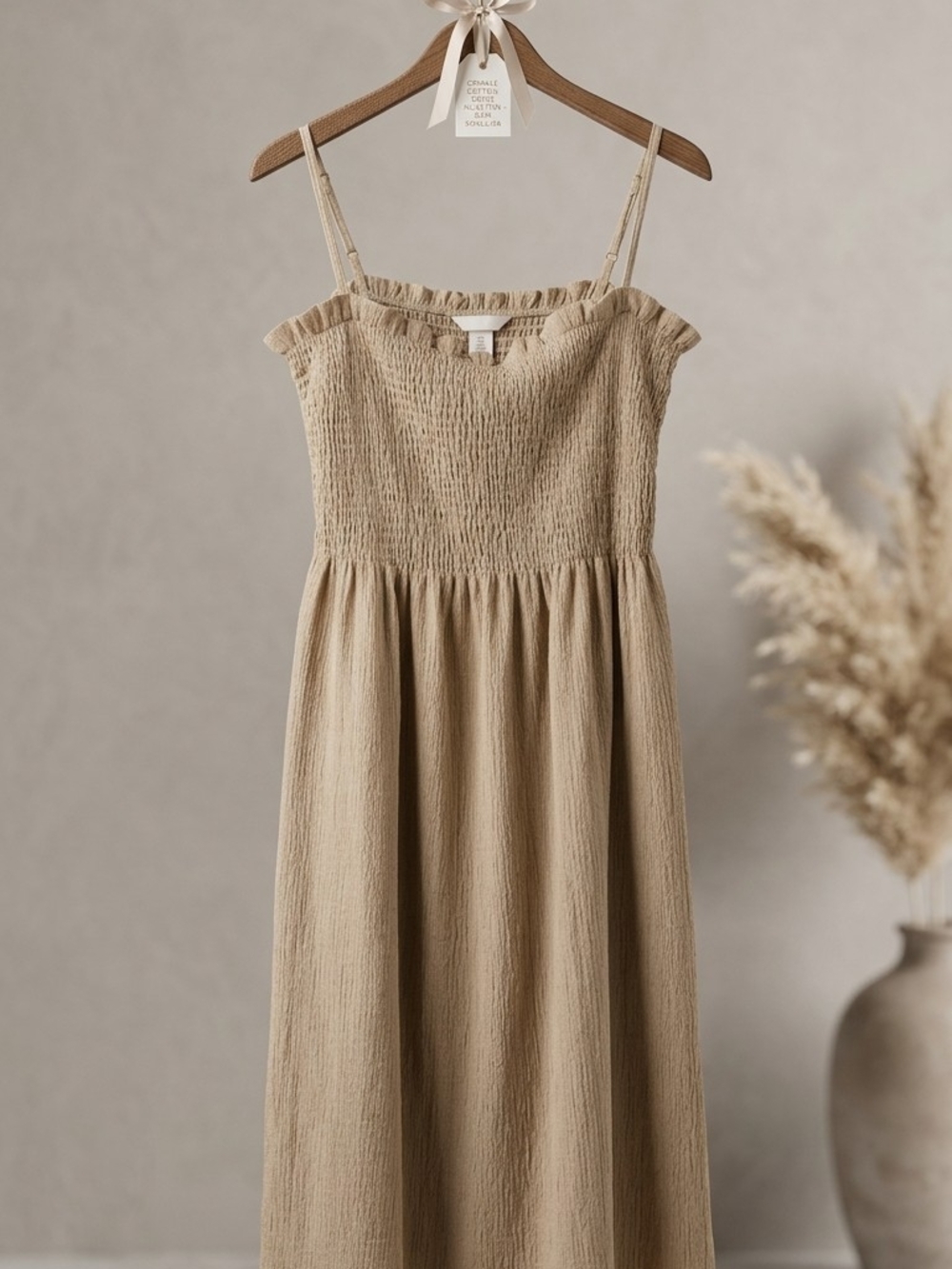H&M Beige/Tan Smocked Midi Dress